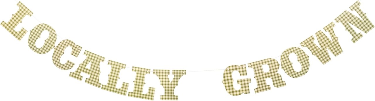 "Locally Grown" Banner - Green Farmers Market Baby Shower Decorations, Garden Theme Bunting Garland for Boys or Girls, First Birthday Fruit & Veggie Party Decor, High-Quality Textured Cardstock